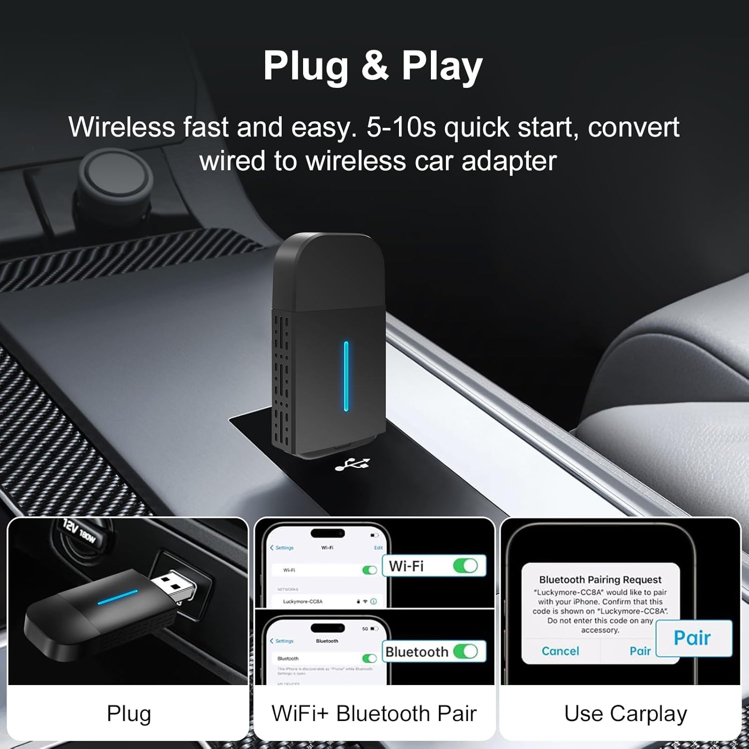 2025 New Wireless CarPlay Adapter for Cars with Wired CarPlay/Android Auto - EZoneTronics