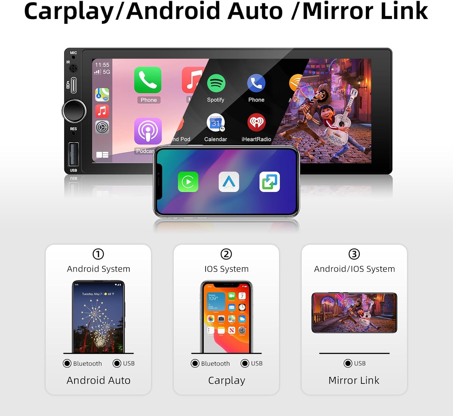 【Type-C&USB】 Single Din Wireless Carplay Radio - EZoneTronics
