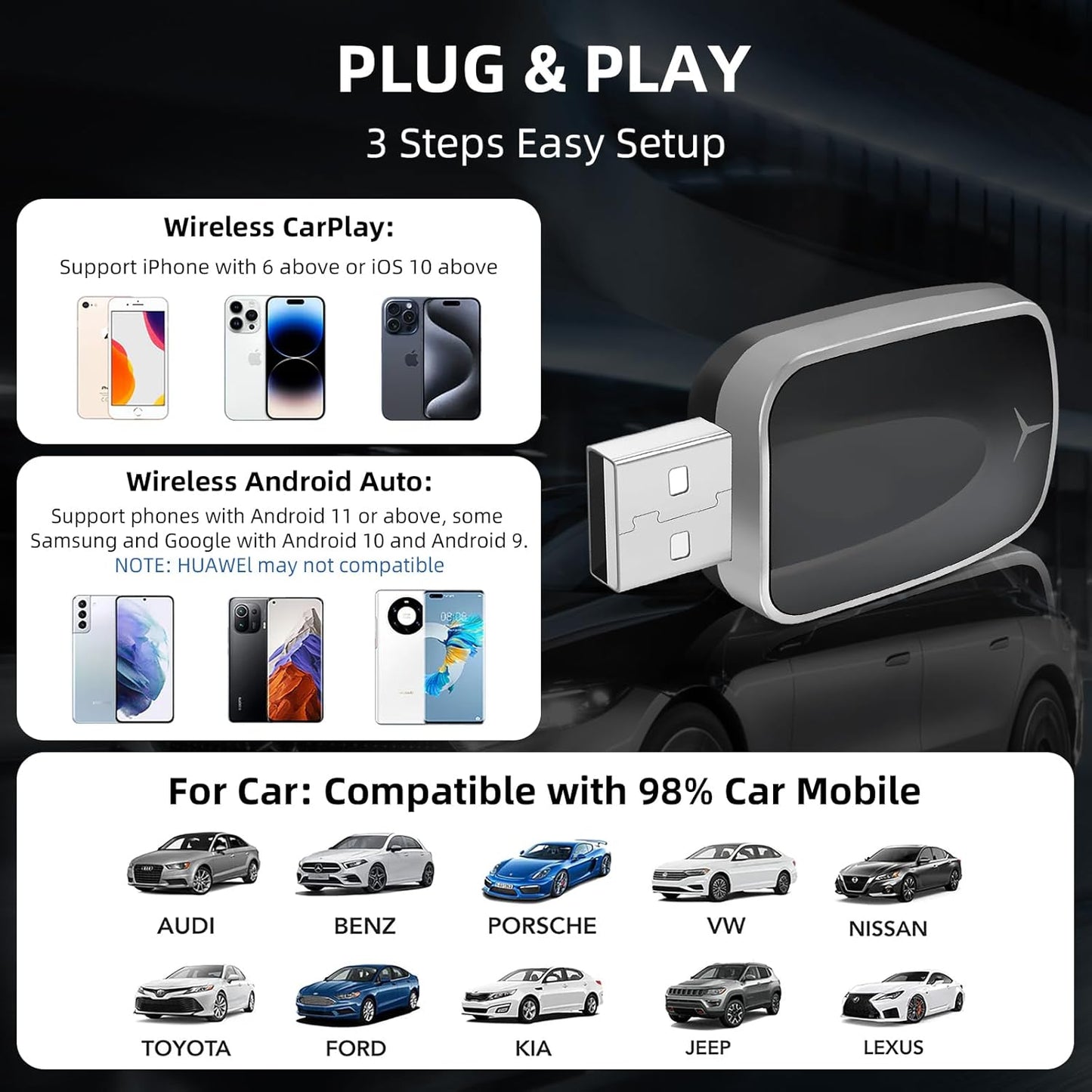 Plug and Play CarPlay Wireless Adapter for - EZoneTronics