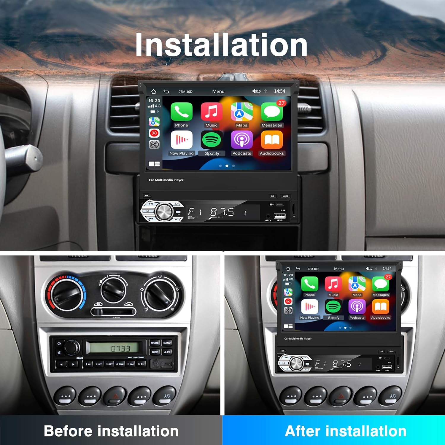 【Type-C&USB】 Single Din Carplay Android Auto Car Radio - EZoneTronics