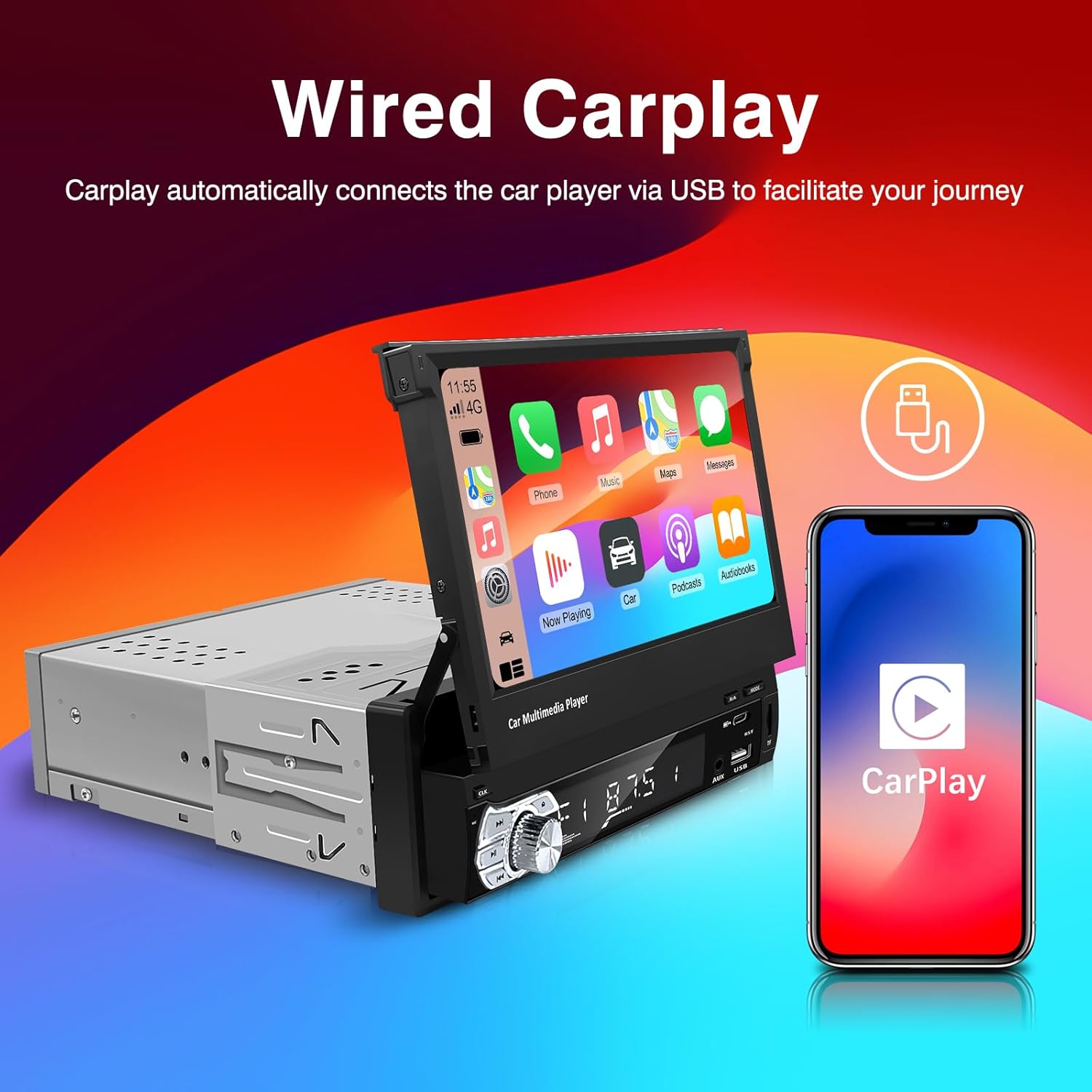 【Type-C&USB】 Single Din Carplay Android Auto Car Radio - EZoneTronics