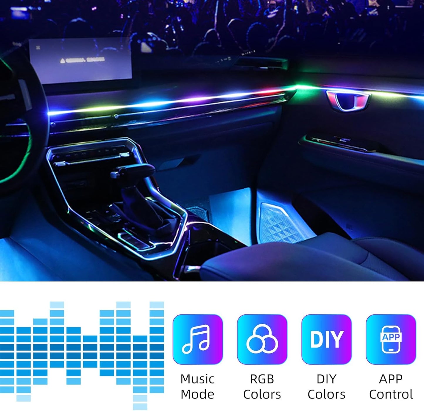Car Ambient Lighting-Kit,256 RGB Colors DIY Modes Acrylic Interior Car LED Strip Light - EZoneTronics