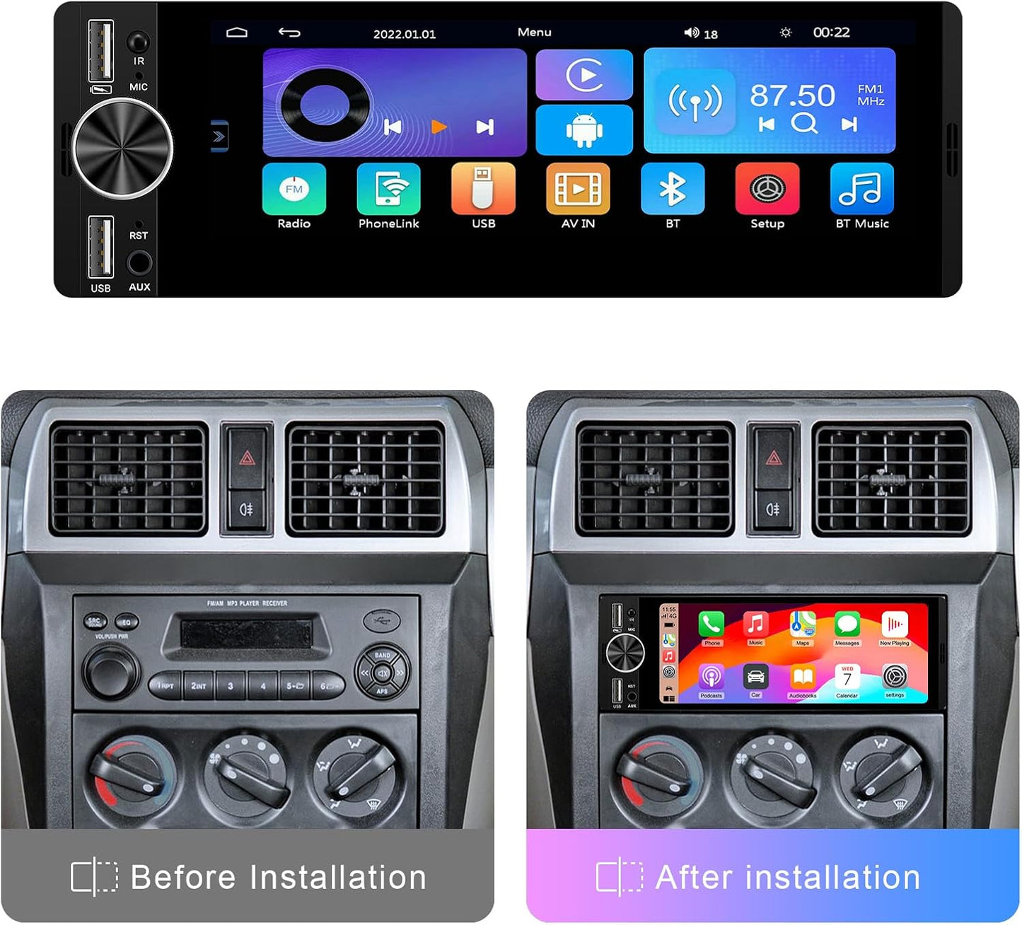 6.36 Inch Single Din Carplay Radio - EZoneTronics