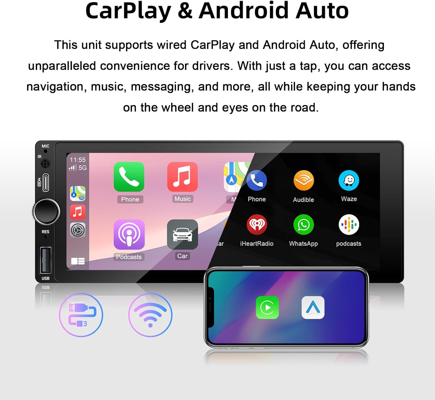 【Type-C&USB】 Single Din Wireless Carplay Radio - EZoneTronics