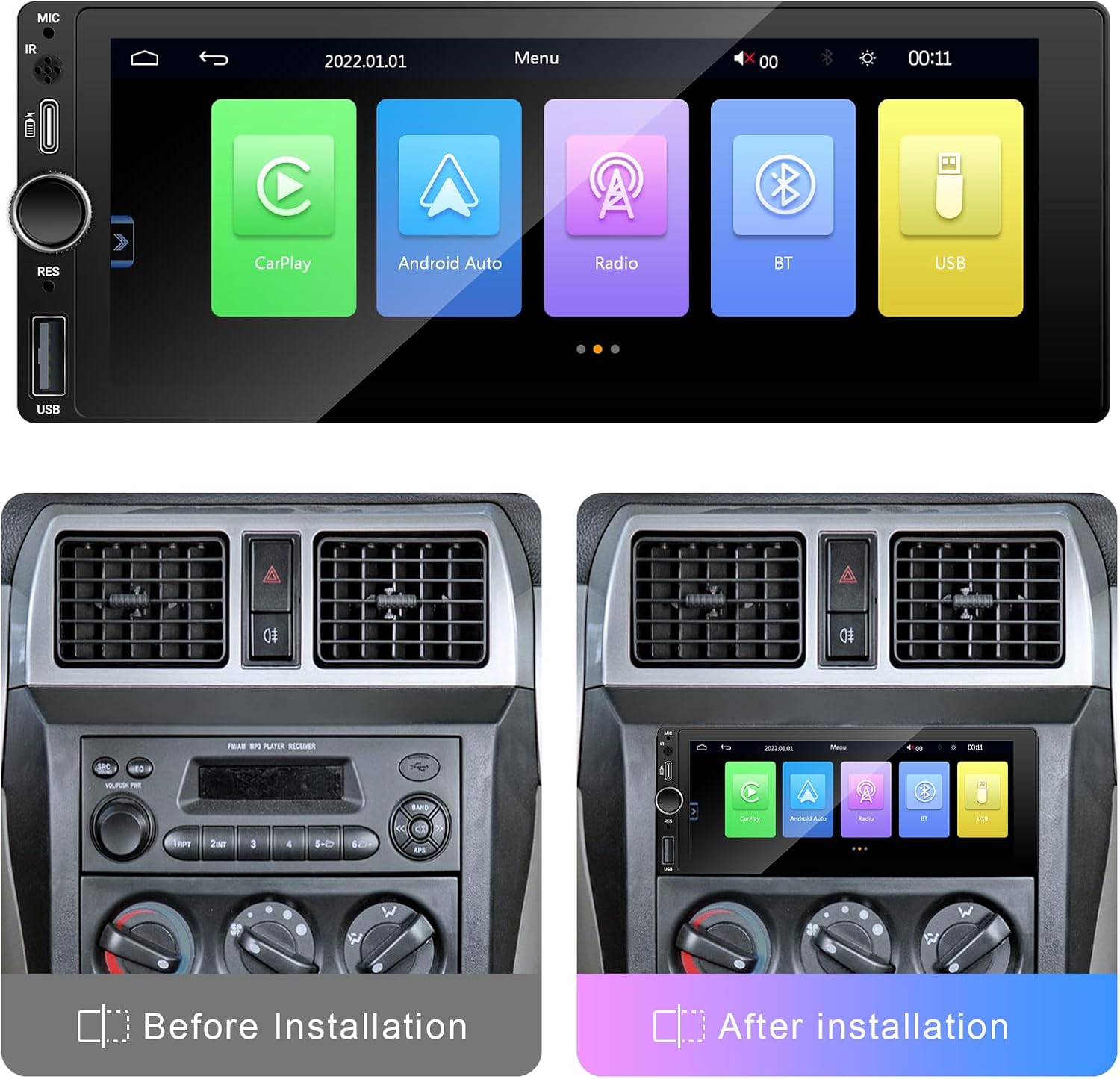 【Type-C&USB】 Single Din Wireless Carplay Radio - EZoneTronics