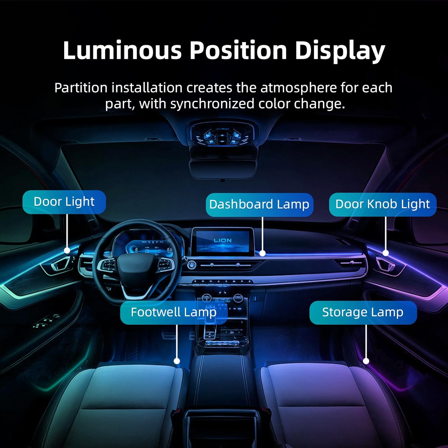 Car Ambient Lighting-Kit,256 RGB Colors DIY Modes Acrylic Interior Car LED Strip Light - EZoneTronics